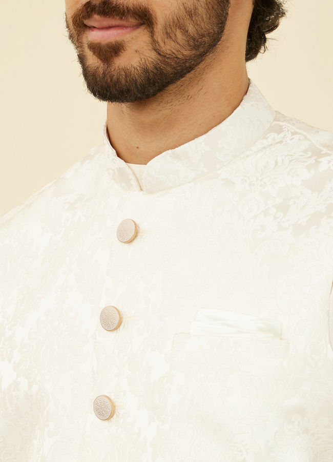 alt message - Manyavar Men Warm White Bagh Patterned Nehru Jacket image number 1